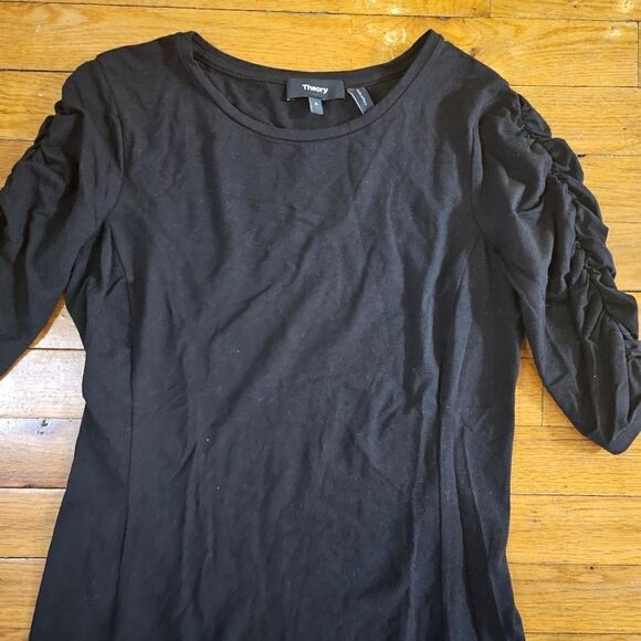 Theory Black Gather Sleeve Dress Size XS US 0 - Picture 5 of 10